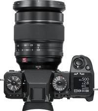 Fujifilm FUJINON XF 16-55 mm F2.8 R LM WR in schwarz an X H1 von oben Fujifilm FUJINON XF 16-55 mm F2.8 R LM WR in schwarz an X H1 von oben