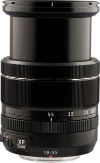 Fujifilm FUJINON XF 18-55 mm F2.8-4 R LM OIS in schwarz ausgefahren von oben Fujifilm FUJINON XF 18-55 mm F2.8-4 R LM OIS in schwarz ausgefahren von oben