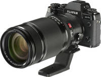 Fujifilm FUJINON XF 50-140 mm F2.8 R LM OIS WR in schwarz mit Stativschelle an X T1 von vorne links
