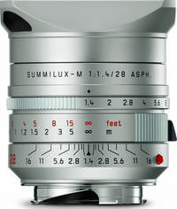 Leica Summilux-M 1:1.4/28 mm Asph. in silber von oben Leica Summilux-M 1:1.4/28 mm Asph. in silber von oben