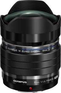 OM System M.Zuiko digital ED 8 mm 1:1.8 Fisheye PRO (EF-M0818) in schwarz von vorne oben