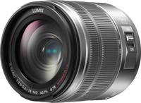 Panasonic Lumix G Vario 14-140 mm F3.5-5.6 Asph. Power OIS (H-FS014140E) in silber von vorne links Panasonic Lumix G Vario 14-140 mm F3.5-5.6 Asph. Power OIS (H-FS014140E) in silber von vorne links