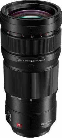 Panasonic Lumix S Pro 70-200 mm F2.8 OIS (S-E70200E) in schwarz von schräg oben Panasonic Lumix S Pro 70-200 mm F2.8 OIS (S-E70200E) in schwarz von schräg oben
