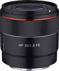 Samyang AF 35 mm F1.8 in schwarz von schräg oben Samyang AF 35 mm F1.8 in schwarz von schräg oben