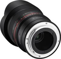 Samyang MF 14 mm F2.8 in schwarz von hinten links Samyang MF 14 mm F2.8 in schwarz von hinten links