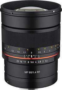 Samyang MF 85 mm F1.4 in schwarz von schräg oben