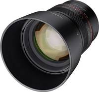 Samyang MF 85 mm F1.4 in schwarz von vorne links
