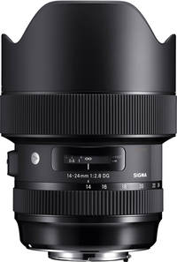 Sigma 14-24 mm F2.8 DG HSM Art in schwarz mit Gegenlichtblende von oben