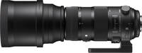 Sigma 150-600 mm F5-6.3 DG OS HSM Sports in schwarz mit Gegenlichtblende und Stativschelle von links