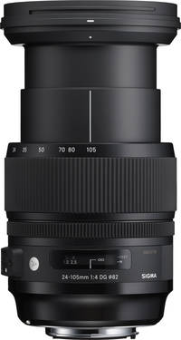 Sigma 24-105 mm F4 DG OS HSM Art in schwarz ausgefahren von oben
