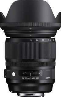 Sigma 24-105 mm F4 DG OS HSM Art in schwarz mit Gegenlichtblende von oben