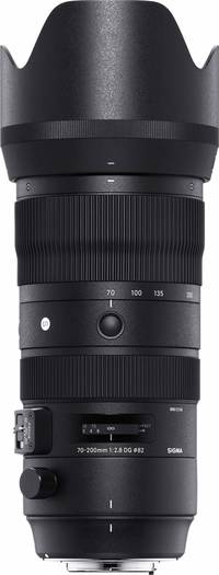 Sigma 70-200mm F2.8 DG OS HSM Sports in schwarz mit Gegenlichtblende von oben Sigma 70-200mm F2.8 DG OS HSM Sports in schwarz mit Gegenlichtblende von oben