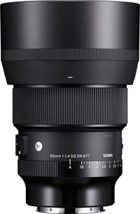 Sigma 85 mm F1.4 DG DN Art in schwarz mit Gegenlichtblende von oben