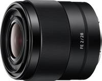 Sony FE 28 mm F2 (SEL28F20) in schwarz von vorne links