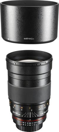 Walimex pro 135/2.0 in schwarz mit Gegenlichtblende von oben
