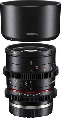 Walimex pro 50/1.3 VCSC in schwarz mit Gegenlichtblende von oben Walimex pro 50/1.3 VCSC in schwarz mit Gegenlichtblende von oben