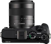 Canon EOS M3 in schwarz mit EF M18-55STM von oben