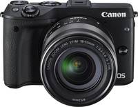 Canon EOS M3 in schwarz mit EF M18-55STM von vorne