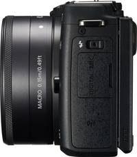 Canon EOS M3 in schwarz mit EF M22STM von links