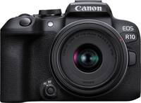 Canon EOS R10 in schwarz mit RF S18-45 F45-63 von vorne Canon EOS R10 in schwarz mit RF S18-45 F45-63 von vorne