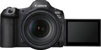 Canon EOS R5 Mark II in schwarz mit RF24-105mm F4 und Schwenkdisplay von vorne