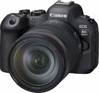 Canon EOS R6 Mark II in schwarz mit RF24-105mm F1 L IS USM von schräg vorne links