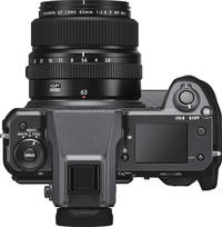 Fujifilm GFX100 in schwarz mit EFV und GF63mm von oben Fujifilm GFX100 in schwarz mit EFV und GF63mm von oben