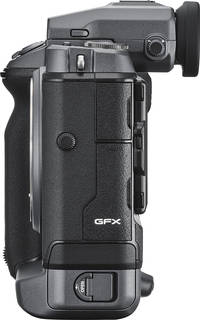 Fujifilm GFX100 in schwarz mit EFV von links Fujifilm GFX100 in schwarz mit EFV von links