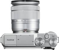 Fujifilm X-A10 in silber mit XC16-50 von oben Fujifilm X-A10 in silber mit XC16-50 von oben
