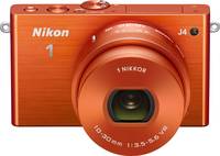 Nikon 1 J4 in orange mit Nikkor 10-30 von vorne oben Nikon 1 J4 in orange mit Nikkor 10-30 von vorne oben