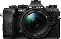 OM System OM-5 Mark II in schwarz mit m zuiko 14-150mm f4-56 von vorne
