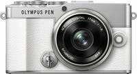 OM System PEN E-P7 in weiß mit 14-42mm 35-56 ez von vorne