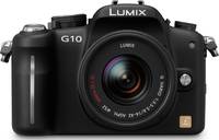 Panasonic Lumix DMC-G10 in schwarz mit G Vario 14-42 mm von vorne