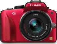 Panasonic Lumix DMC-G3 in rot mit G Vario 14-42 mm von vorne
