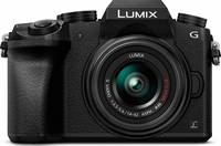Panasonic Lumix DMC-G70 in schwarz mit G Vario 14-42 mm von vorne