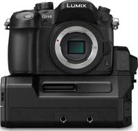 Panasonic Lumix DMC-GH4R in schwarz mit Videointerface DMW YAGHE von vorne Panasonic Lumix DMC-GH4R in schwarz mit Videointerface DMW YAGHE von vorne