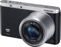 Samsung NX mini in schwarz mit 9-27 mm von vorne links