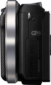 Sony Alpha NEX-5R in schwarz von links