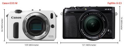 Größenvergleich: Canon EOS M vs. Fujifilm X-E3 Größenvergleich: Canon EOS M vs. Fujifilm X-E3