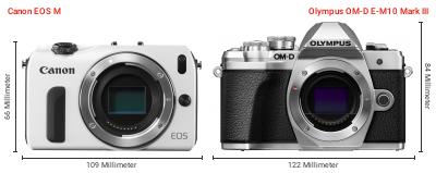 Größenvergleich: Canon EOS M vs. OM System OM-D E-M10 Mark III