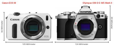 Größenvergleich: Canon EOS M vs. OM System OM-D E-M5 Mark II