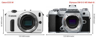Größenvergleich: Canon EOS M vs. OM System OM-D E-M5 Mark III