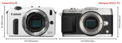 Größenvergleich: Canon EOS M vs. OM System PEN E-P5 Größenvergleich: Canon EOS M vs. OM System PEN E-P5