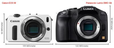 Größenvergleich: Canon EOS M vs. Panasonic Lumix DMC-G6 Größenvergleich: Canon EOS M vs. Panasonic Lumix DMC-G6