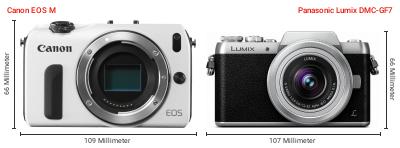 Größenvergleich: Canon EOS M vs. Panasonic Lumix DMC-GF7 Größenvergleich: Canon EOS M vs. Panasonic Lumix DMC-GF7
