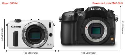 Größenvergleich: Canon EOS M vs. Panasonic Lumix DMC-GH3 Größenvergleich: Canon EOS M vs. Panasonic Lumix DMC-GH3