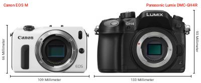 Größenvergleich: Canon EOS M vs. Panasonic Lumix DMC-GH4R Größenvergleich: Canon EOS M vs. Panasonic Lumix DMC-GH4R