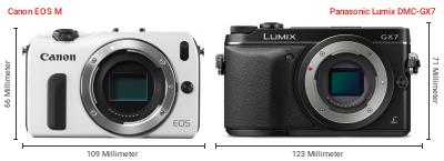 Größenvergleich: Canon EOS M vs. Panasonic Lumix DMC-GX7 Größenvergleich: Canon EOS M vs. Panasonic Lumix DMC-GX7