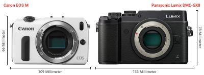 Größenvergleich: Canon EOS M vs. Panasonic Lumix DMC-GX8