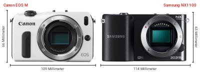 Größenvergleich: Canon EOS M vs. Samsung NX1100 Größenvergleich: Canon EOS M vs. Samsung NX1100